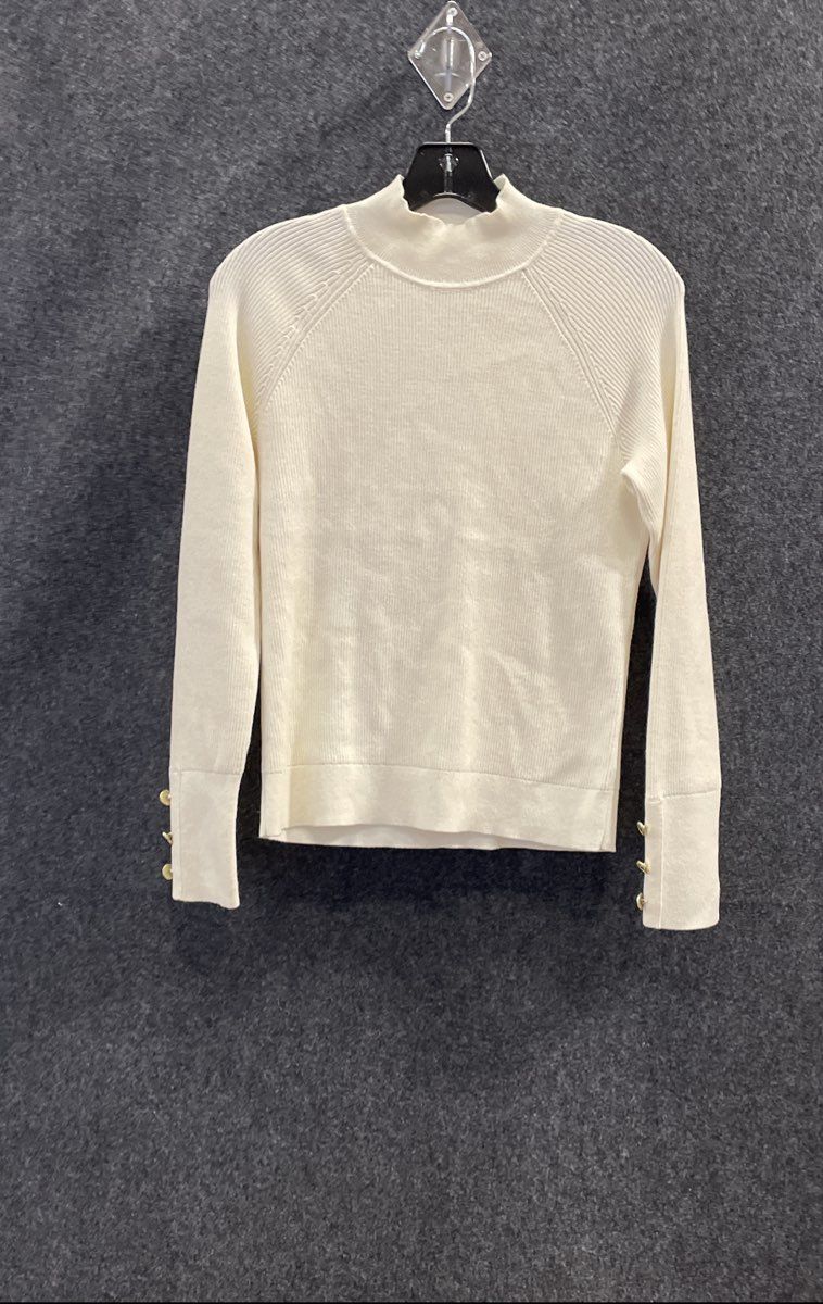 Michael Kors Women's Cream Mock Neck Ribbed Sweater Gold Button Cuff Size L