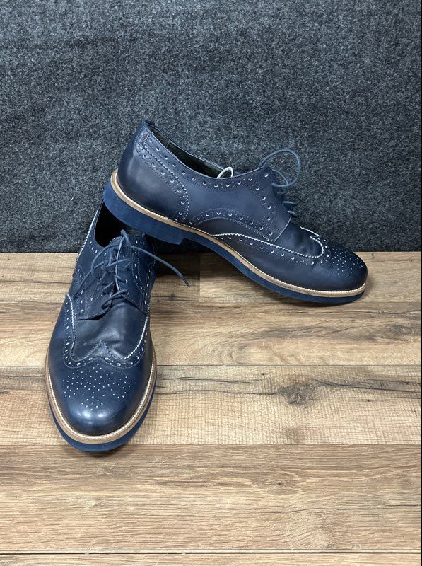 FG Shoes Navy Blue Leather Wingtip Brogue Derby Shoes Size EU 45 US 11