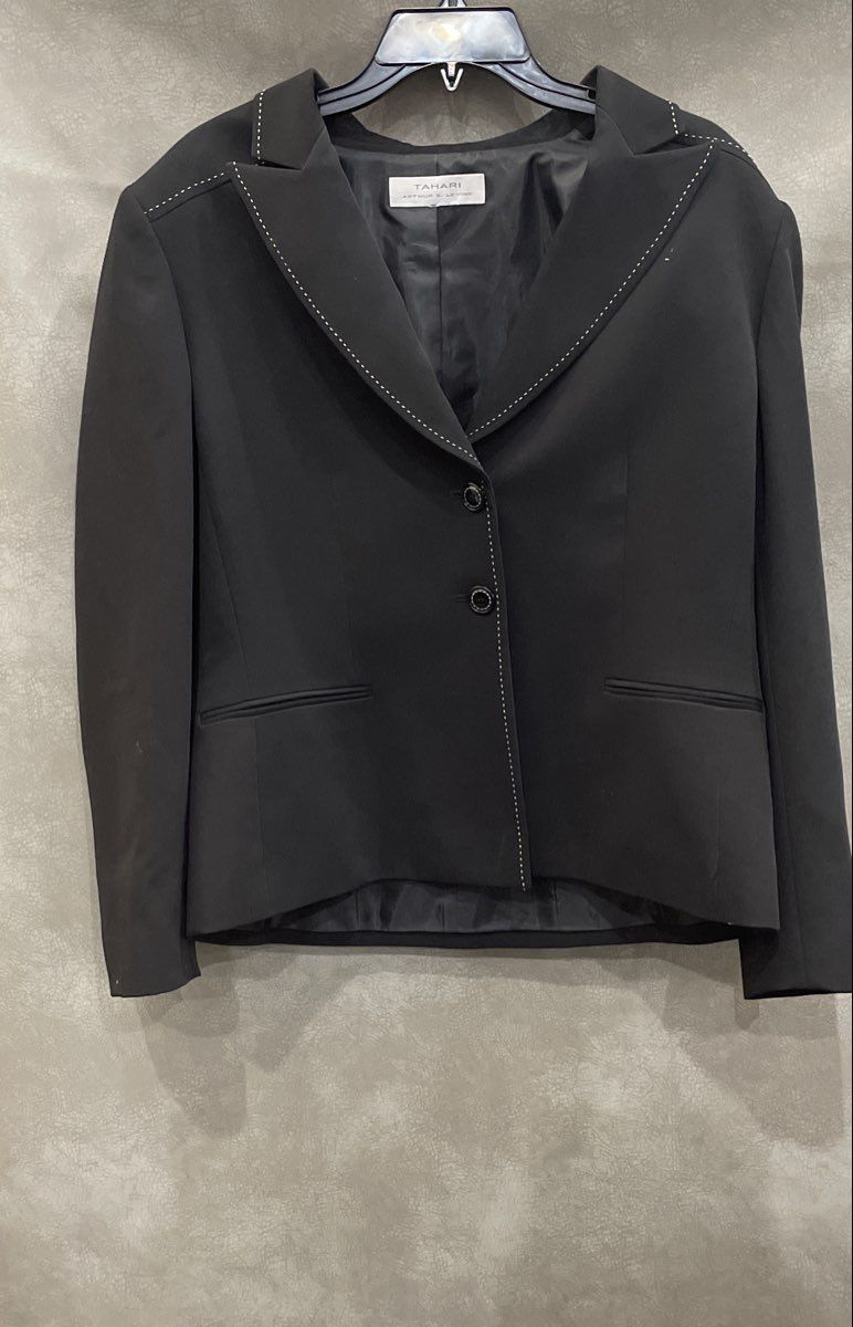 Tahari Arthur S. Levine Women's Black Contrast Pick Stitch Cropped Blazer Jacket