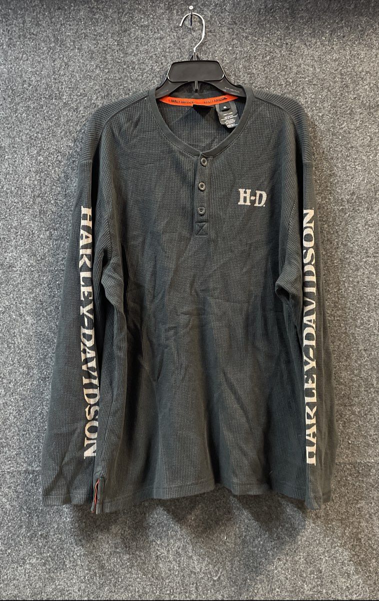 Harley-Davidson Long Sleeve Waffle Knit Henley Willie G Skull Shirt Sz XL