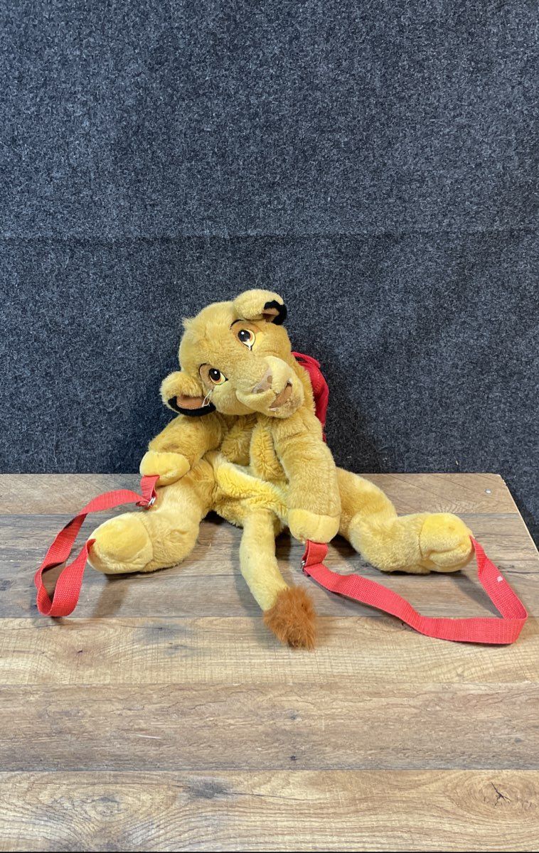 Vintage 90s Disney The Lion King Simba Plush Character Backpack Gold