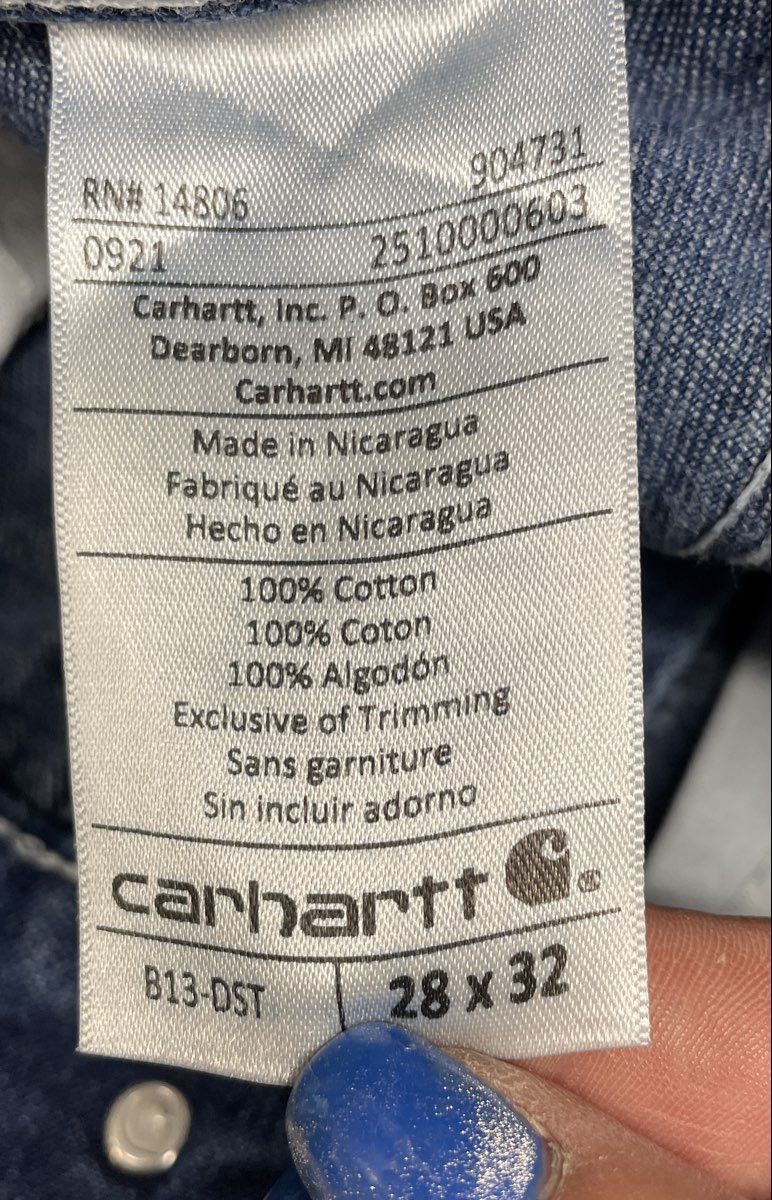 Carhartt Men's Blue Carpenter Dungaree Work Jeans Size 28x32
