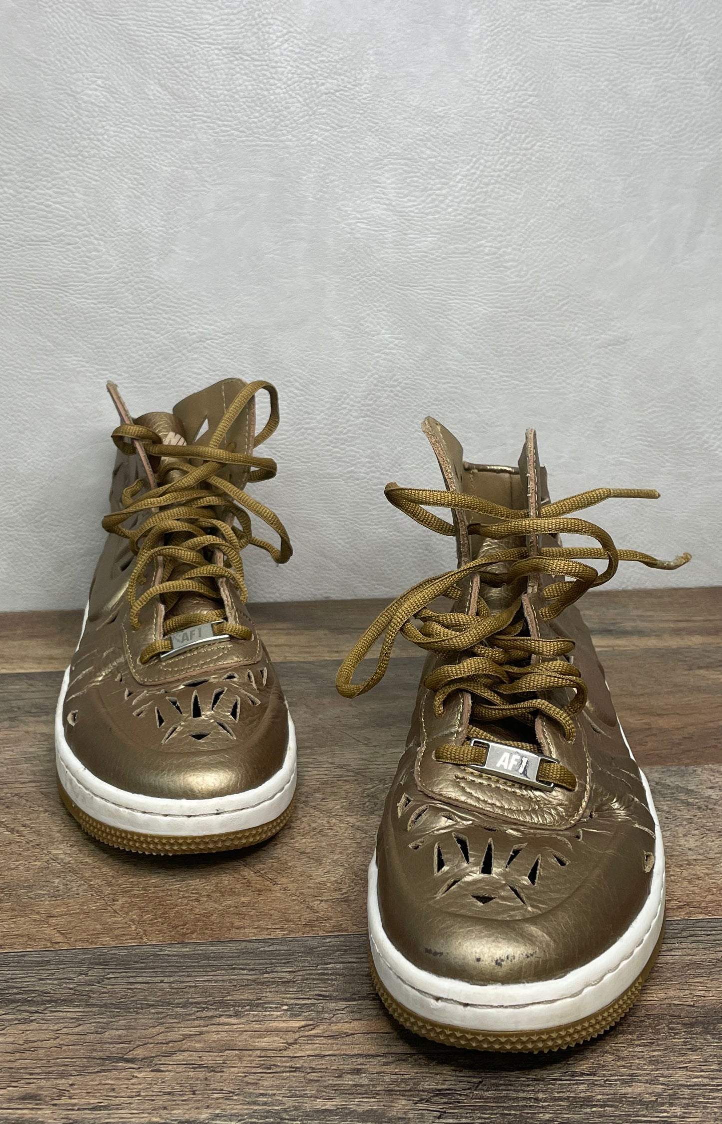 Nike Air Force 1 High Premium Metallic Gold Gum Women's Sneakers Size 8.5