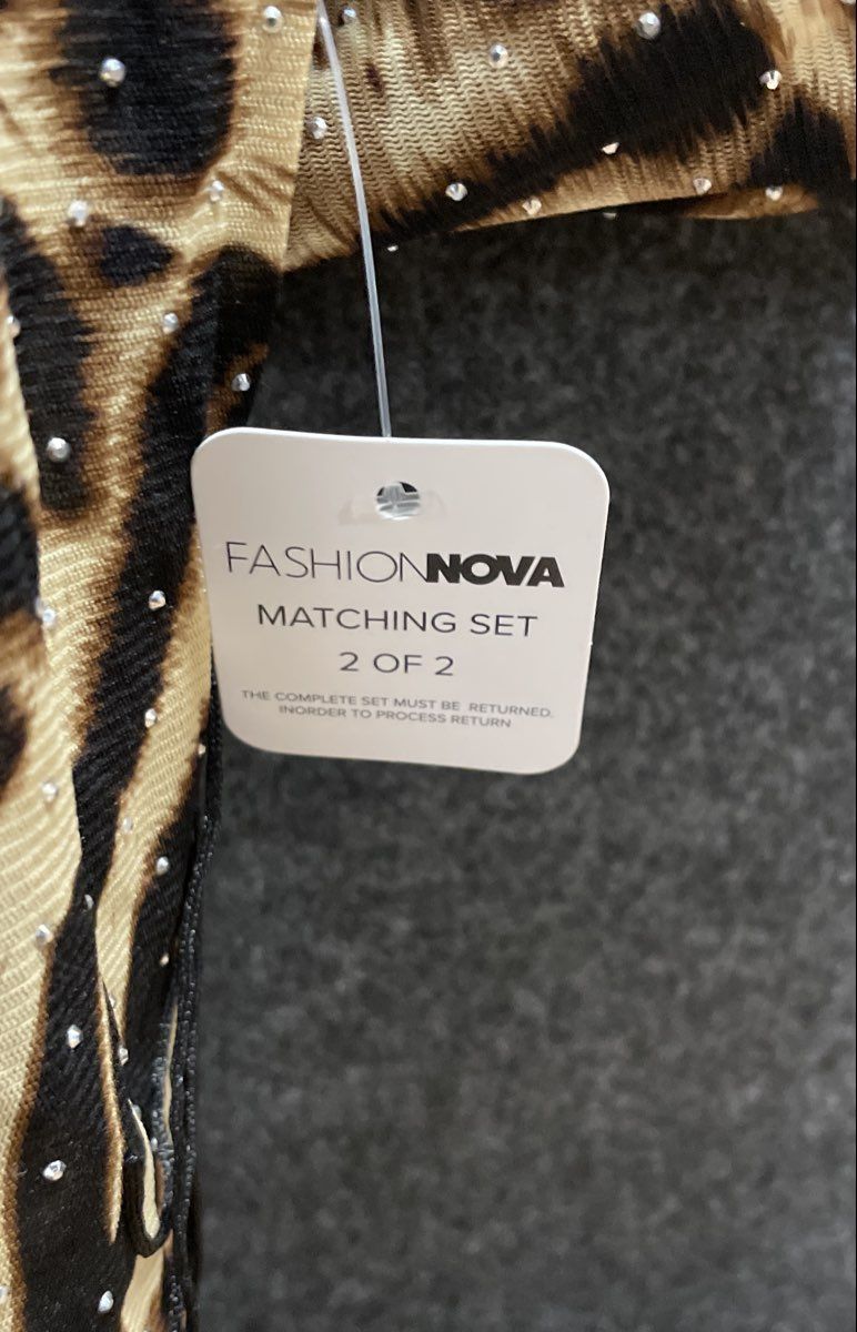Fashion Nova Women's Reese Rhinestone Mesh Mini Dress Leopard Brown Sz XL NWT