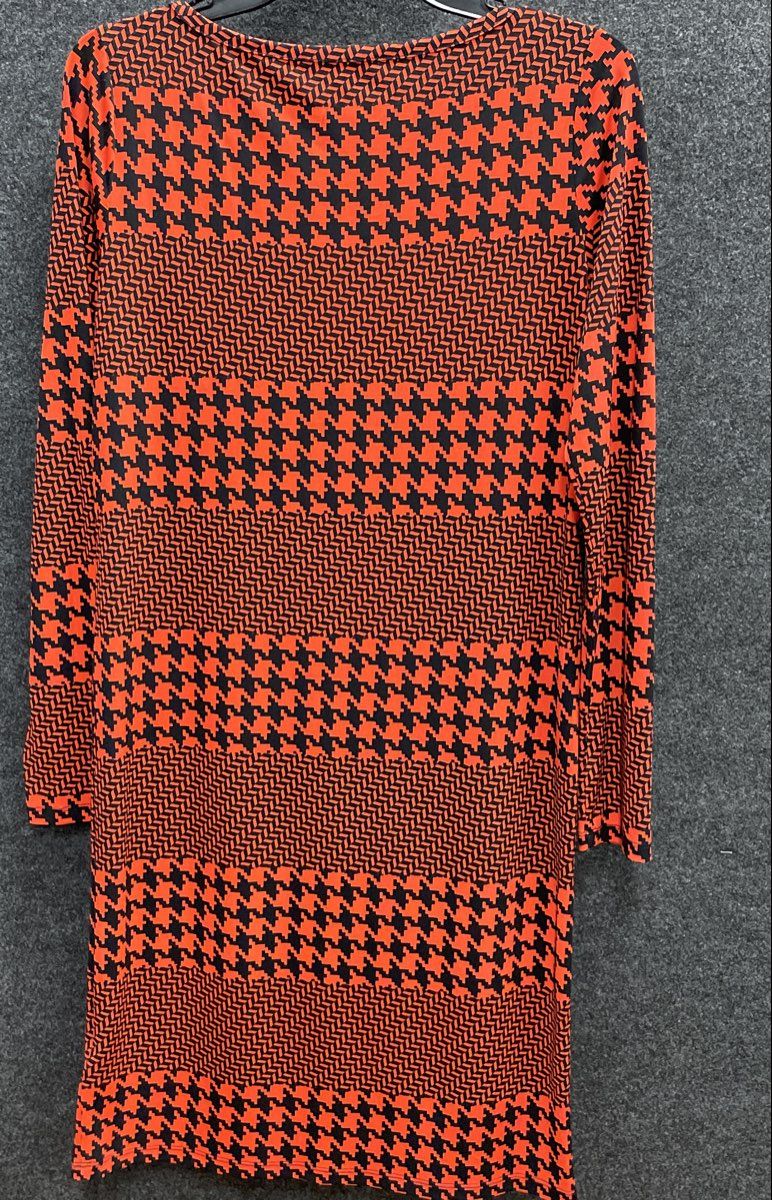 Michael Kors Women's Orange Black Houndstooth Geometric Long Sleeve Dress Sz S