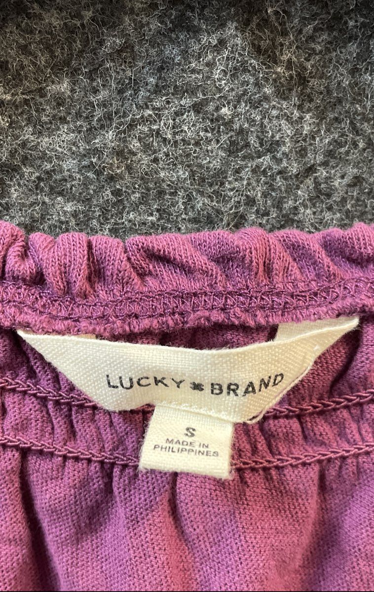Lucky Brand Women's Purple Ruched Cap Sleeve Cotton Hi-Low Blouse Top Sz S