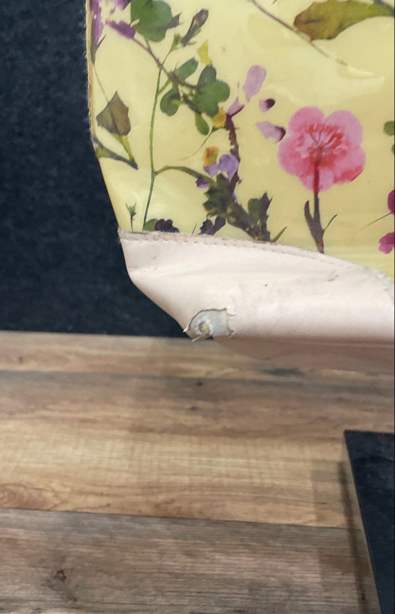 Yellow Floral Print Coated Canvas Tote Bag Large Flower Pattern Shoulder Bag