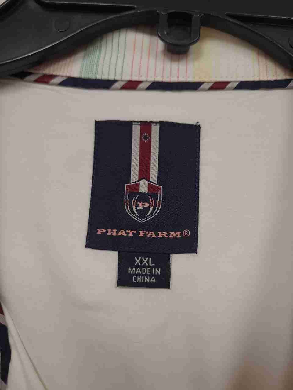 Vintage Y2K Phat Farm Men's White Patchwork Textured Stripe Shirt Sz XXL