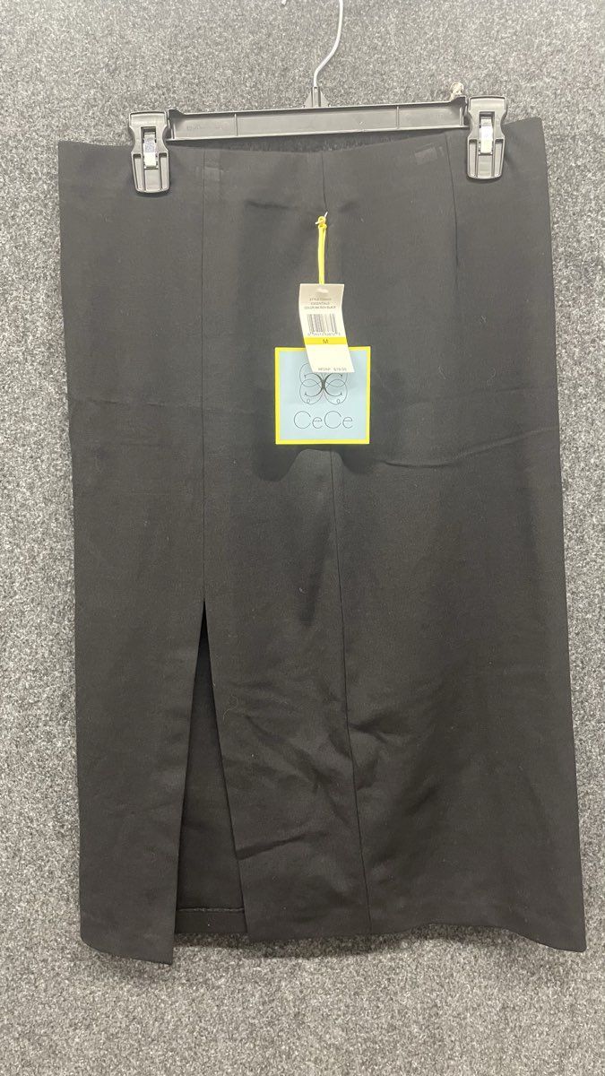 CeCe Women's Black Essentials Front Slit Pencil Skirt NWT Sz M