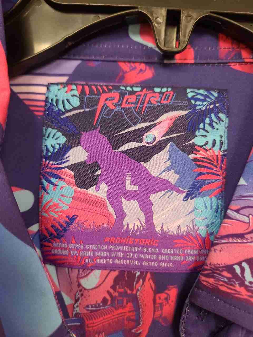 Retro Rifle Men's Prehistoric Dinosaur Machine Gun Vaporwave Button Down Shirt L