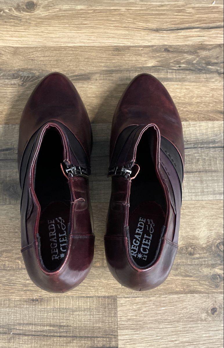 Regarde Le Ciel Burgundy Plum Multi Leather Heeled Ankle Boots Size 37