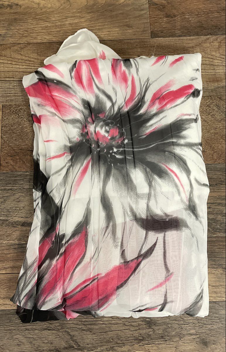 Amazon Collection Women's Pleated Maxi Skirt White Pink Floral Tie Waist Sz 38