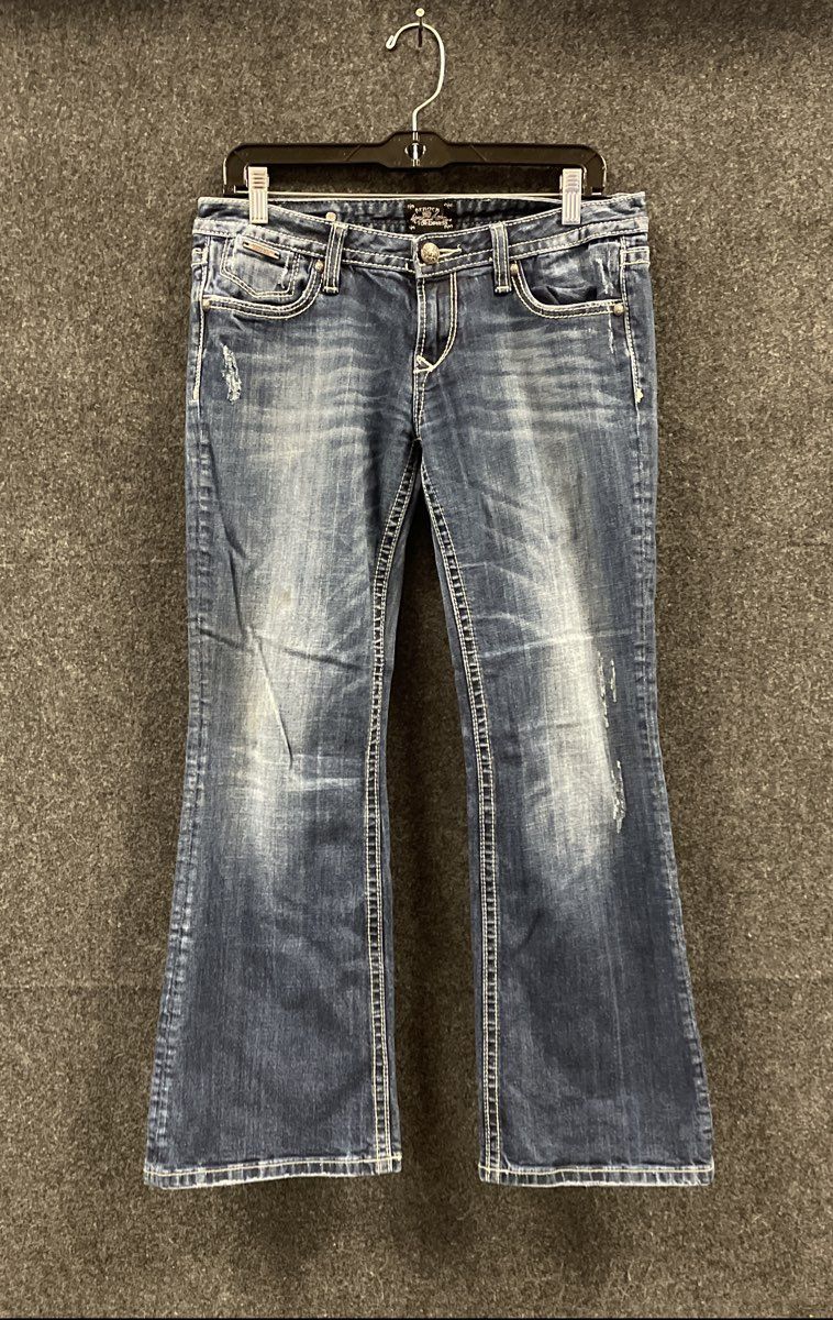 Rerock for Express Women's Dark Blue Distressed Bootcut Jeans Sz 8S