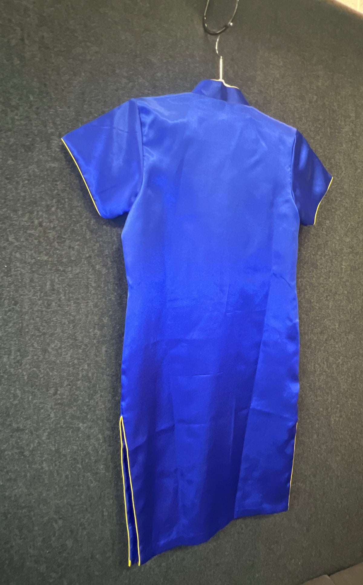 Cangri Women's Blue Satin Floral Embroidered Cheongsam Qipao Dress Sz XL