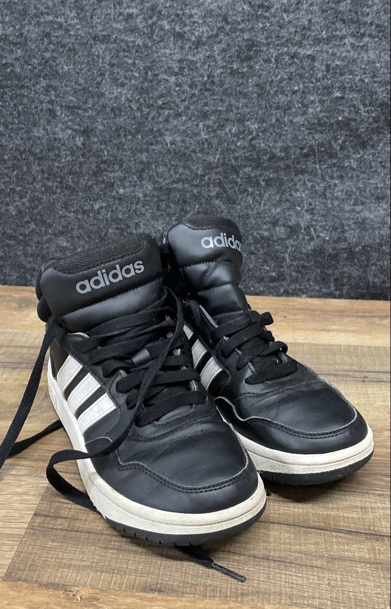 Adidas Hoops 3.0 Mid Black White Basketball Style Sneakers Youth Size 3