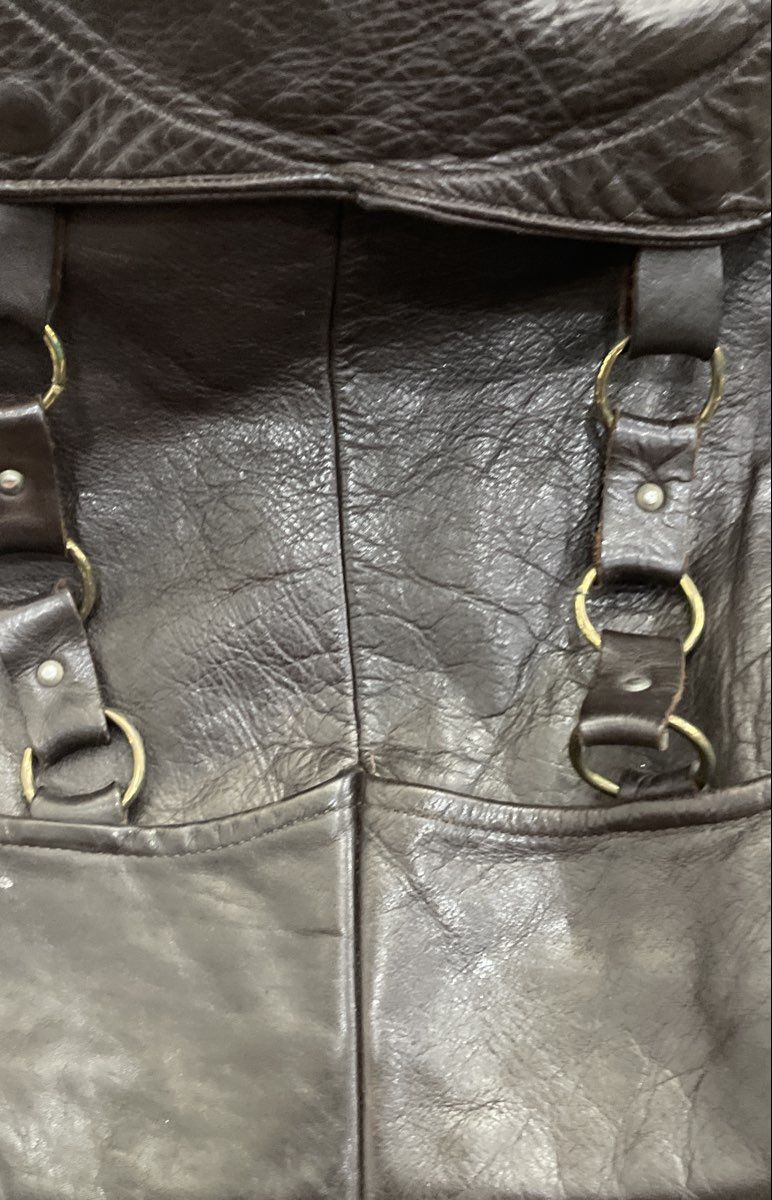 Vintage Dark Brown Distressed Leather Hobo Shoulder Bag Brass Ring Hardware