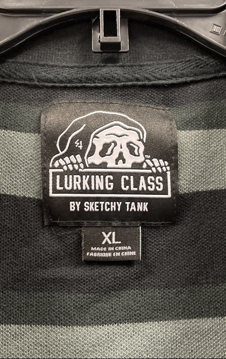 Lurking Class By Sketchy Tank Men's Striped Polo Shirt Green Black Sz XL