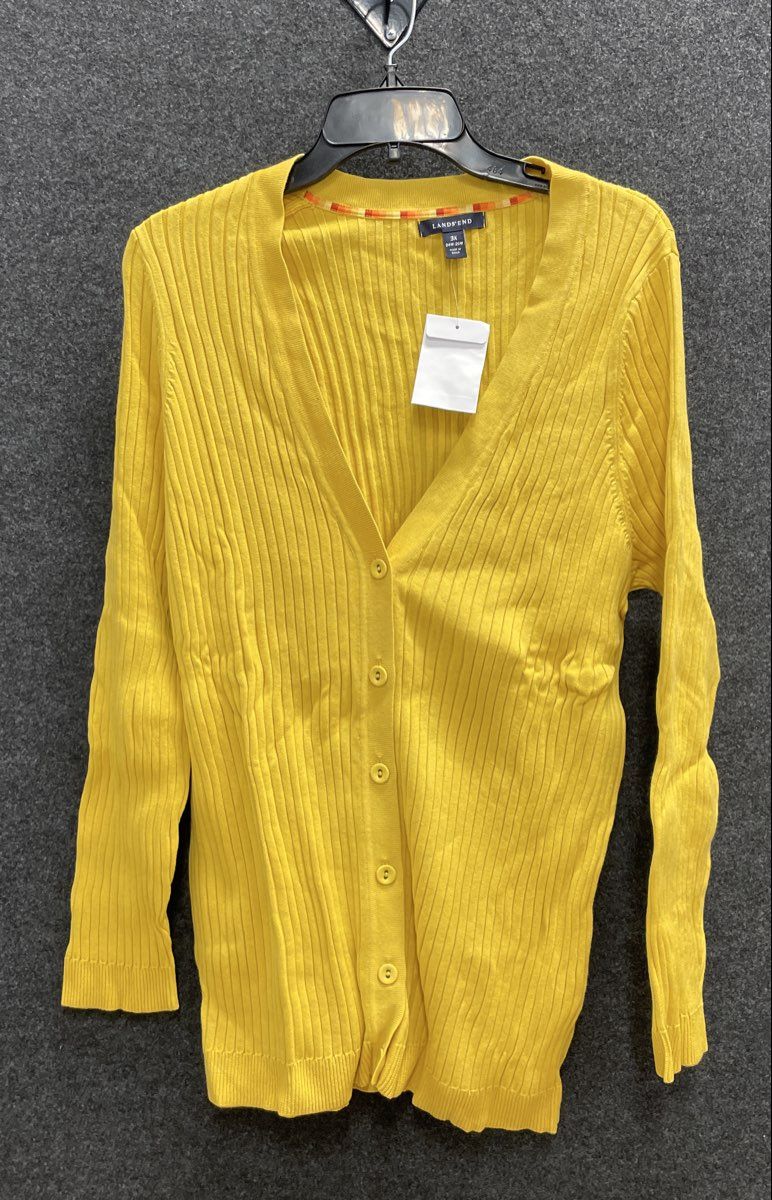 Lands' End Women's Yellow Ribbed Knit V-Neck Button Cardigan Sz 3X (24W-26W) New