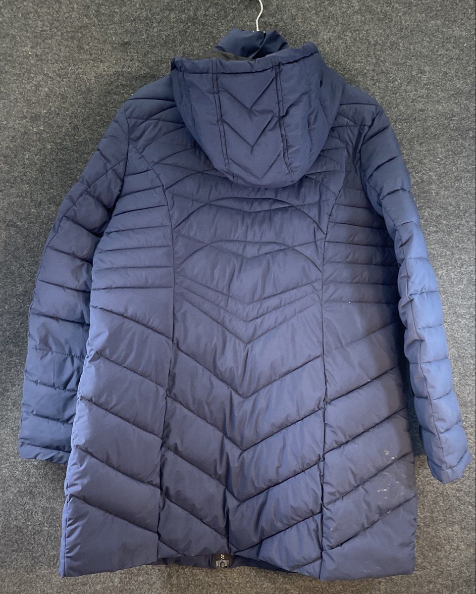 Nautica Women's Stretch Quilted Puffer Jacket Navy Blue Detachable Hood Sz XL