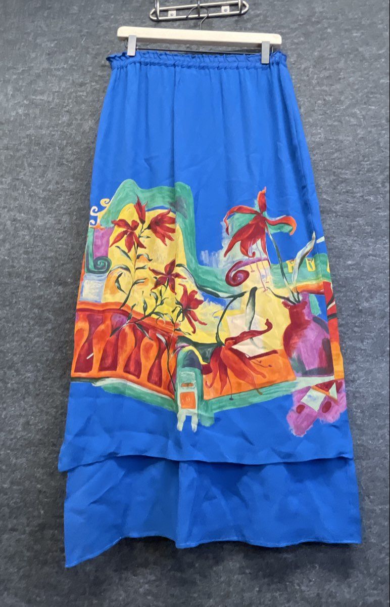 Vintage 90s Dorothy Schoelen Platinum Women's Blue Floral Maxi Skirt Sz 8