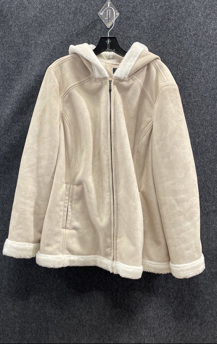 Sonoma Women's Tan Faux Suede Shearling Hooded Full Zip Coat Sz 2X