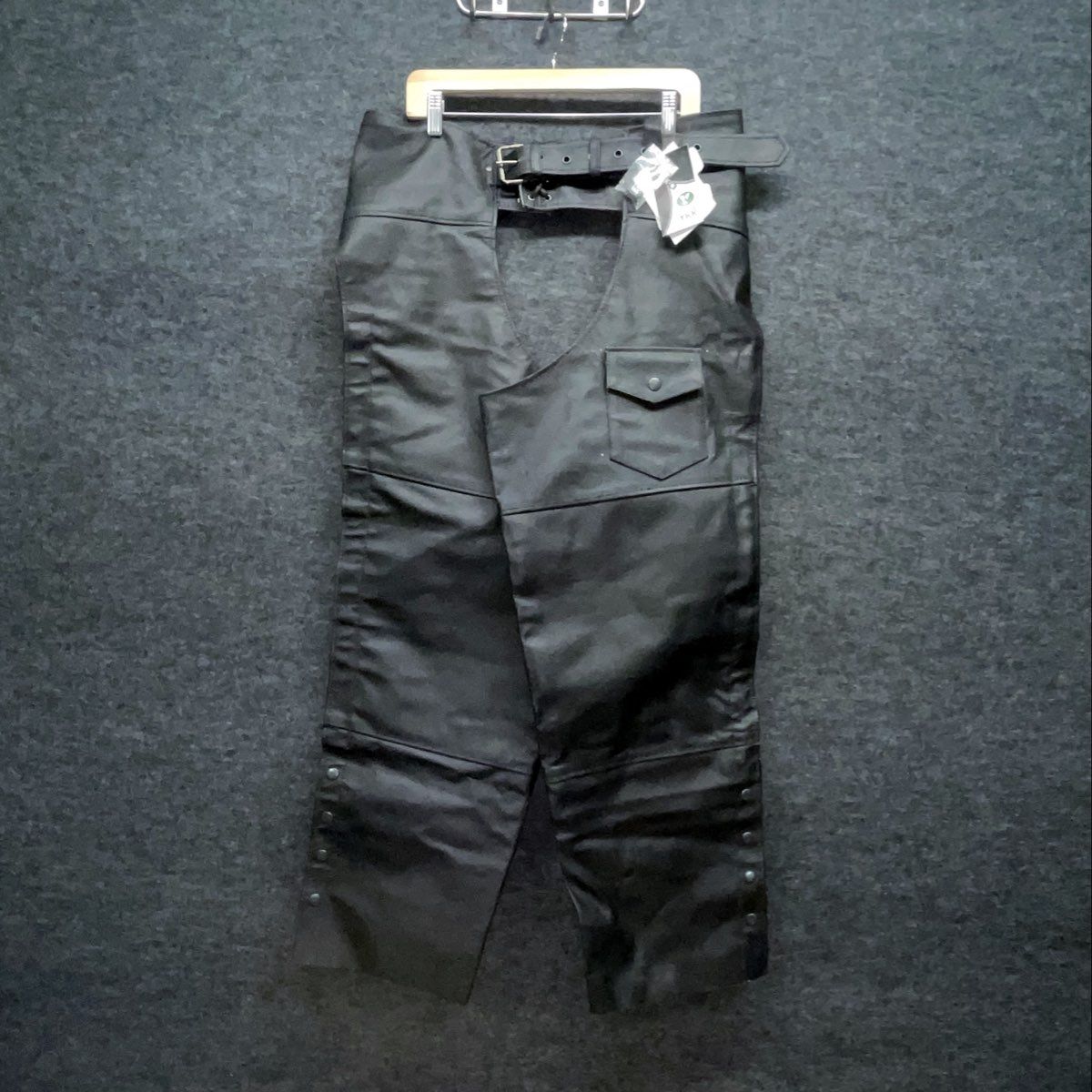 Black Leather Men's Motorcycle Riding Chaps Belted Lace Up YKK NWT Sz 42