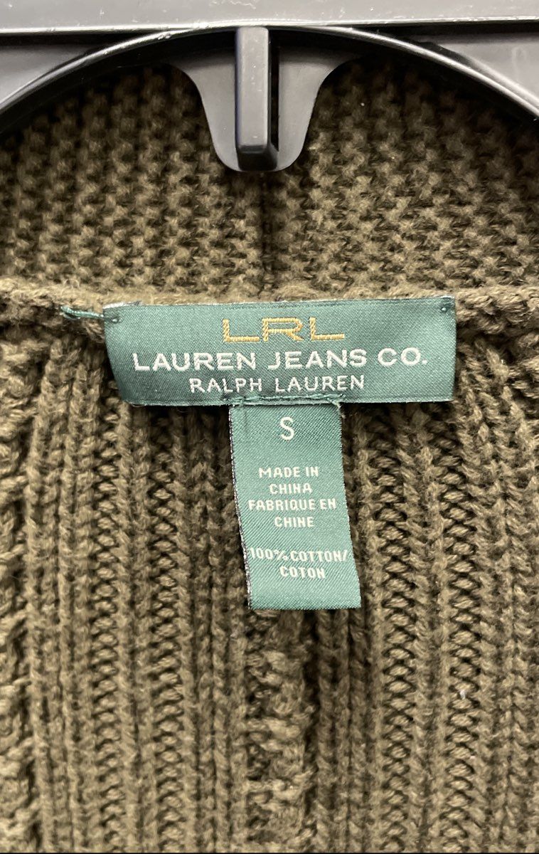 Lauren Ralph Lauren Women's Olive Green Cable Knit Cotton Cardigan Sweater Size