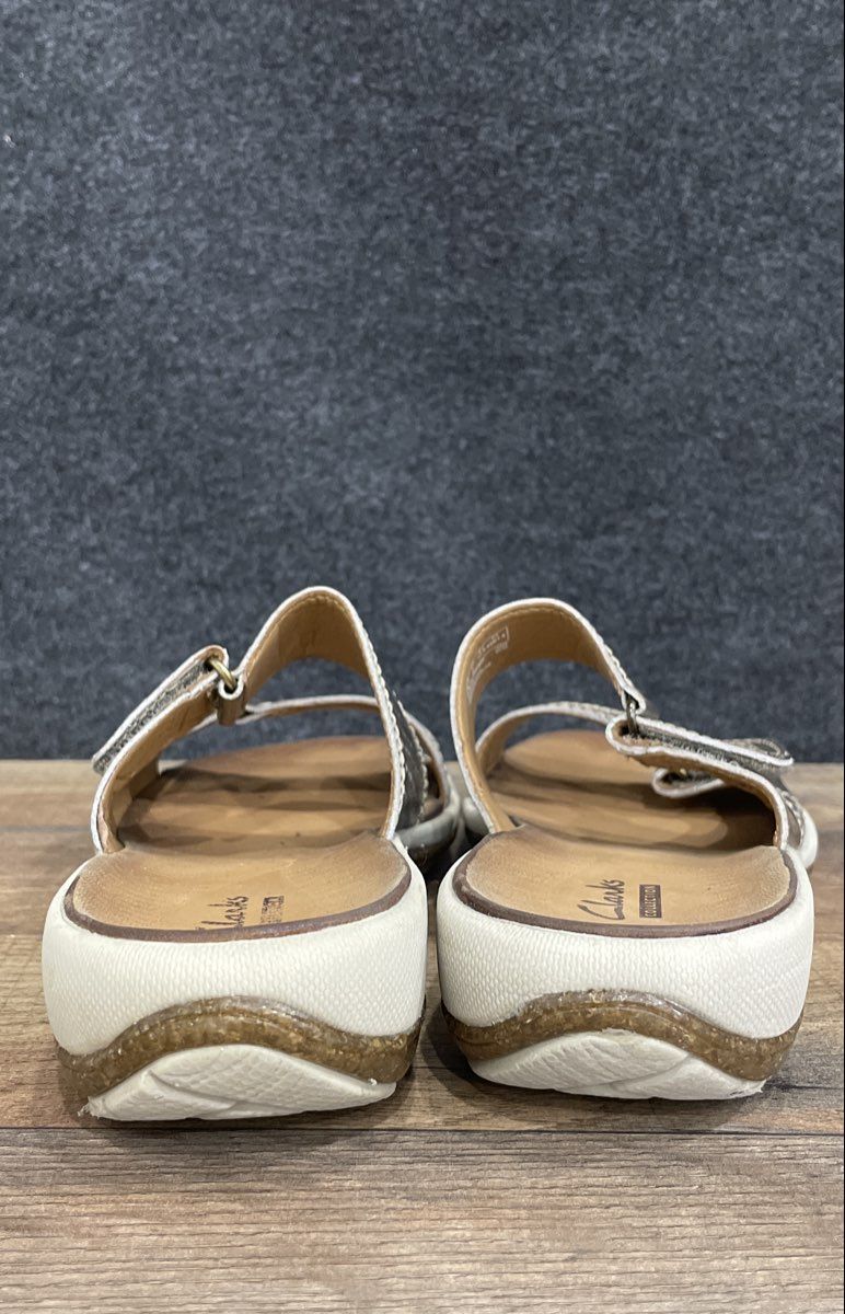 Clarks Collection Brown Perforated Adjustable Strap Slide Sandals Size 7M