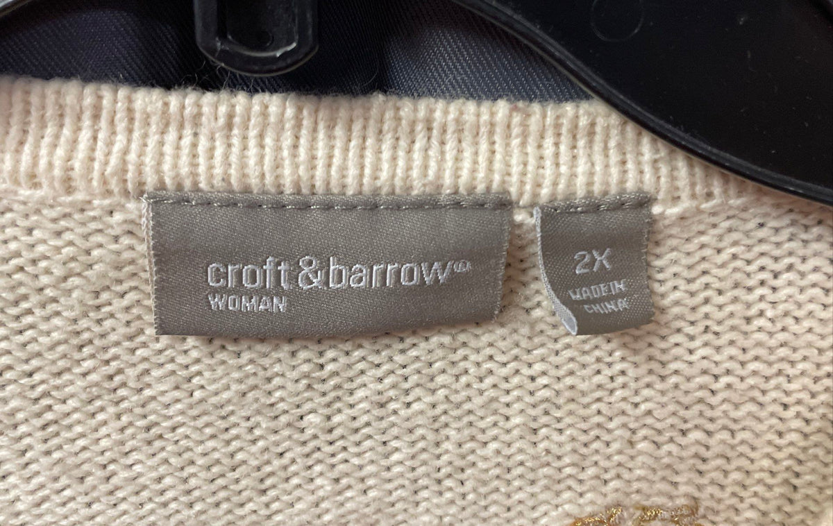 Croft & Barrow Women's Cream Embroidered Autumn Leaves Cardigan Sz 2X