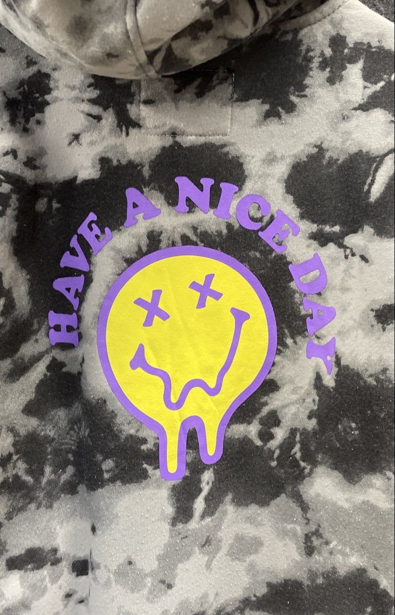 Brooklyn Cloth Men's Grey Tie Dye Have A Nice Day Melting Smiley Hoodie Sz L