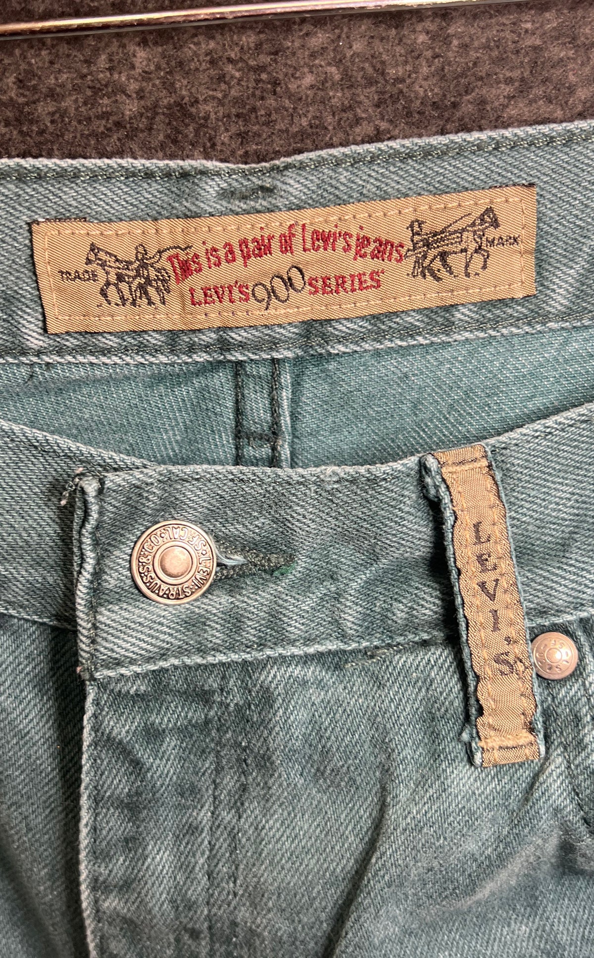 Vintage 90s Levis 900 Series Green Mom Jeans High Rise Made in USA Sz 14