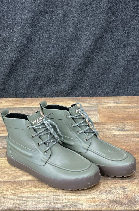 Sperry Top-Sider Sleet Lace-Up Olive Green Waterproof Rain Boots Men's Size 10