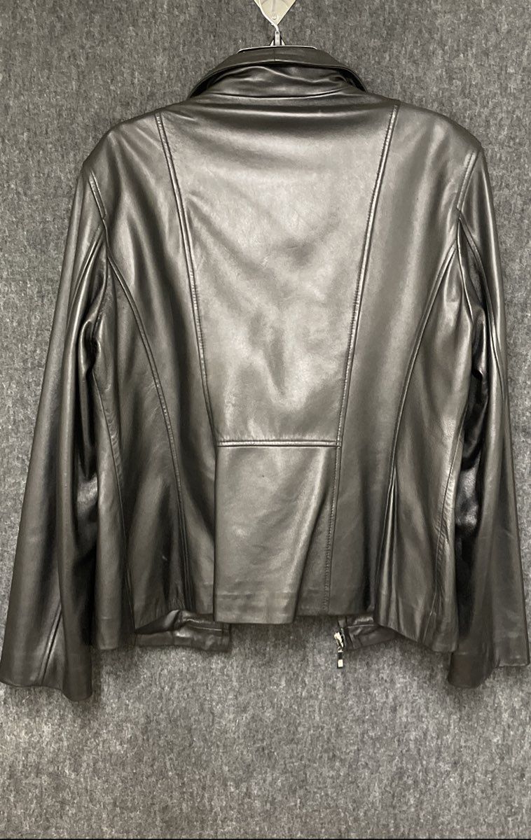 Winlit Women's Genuine Leather Jacket Black Vintage Y2K Full Zip Sz XL