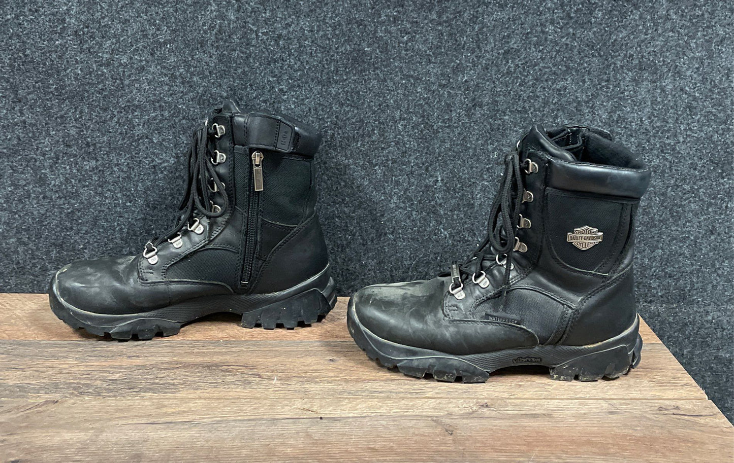 Harley Davidson Black Leather Waterproof Riding Boots Side Zip Size 8