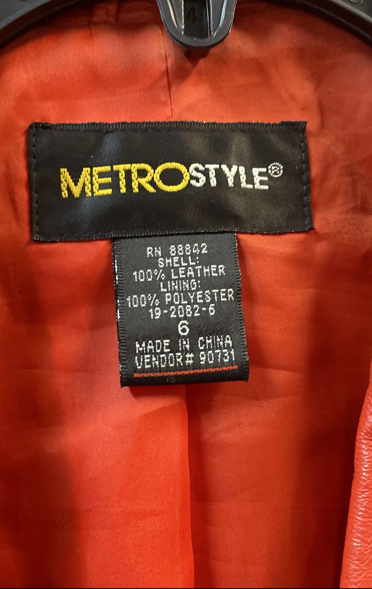 Vintage Y2K MetroStyle Women's Orange 100% Leather Blazer Jacket Sz 6