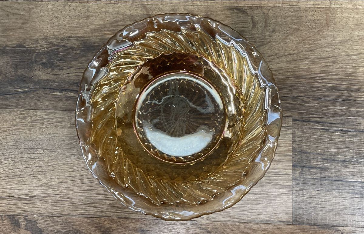 Vintage Jeannette Swirl Marigold Carnival Glass Ruffled Candy Bowl Dish