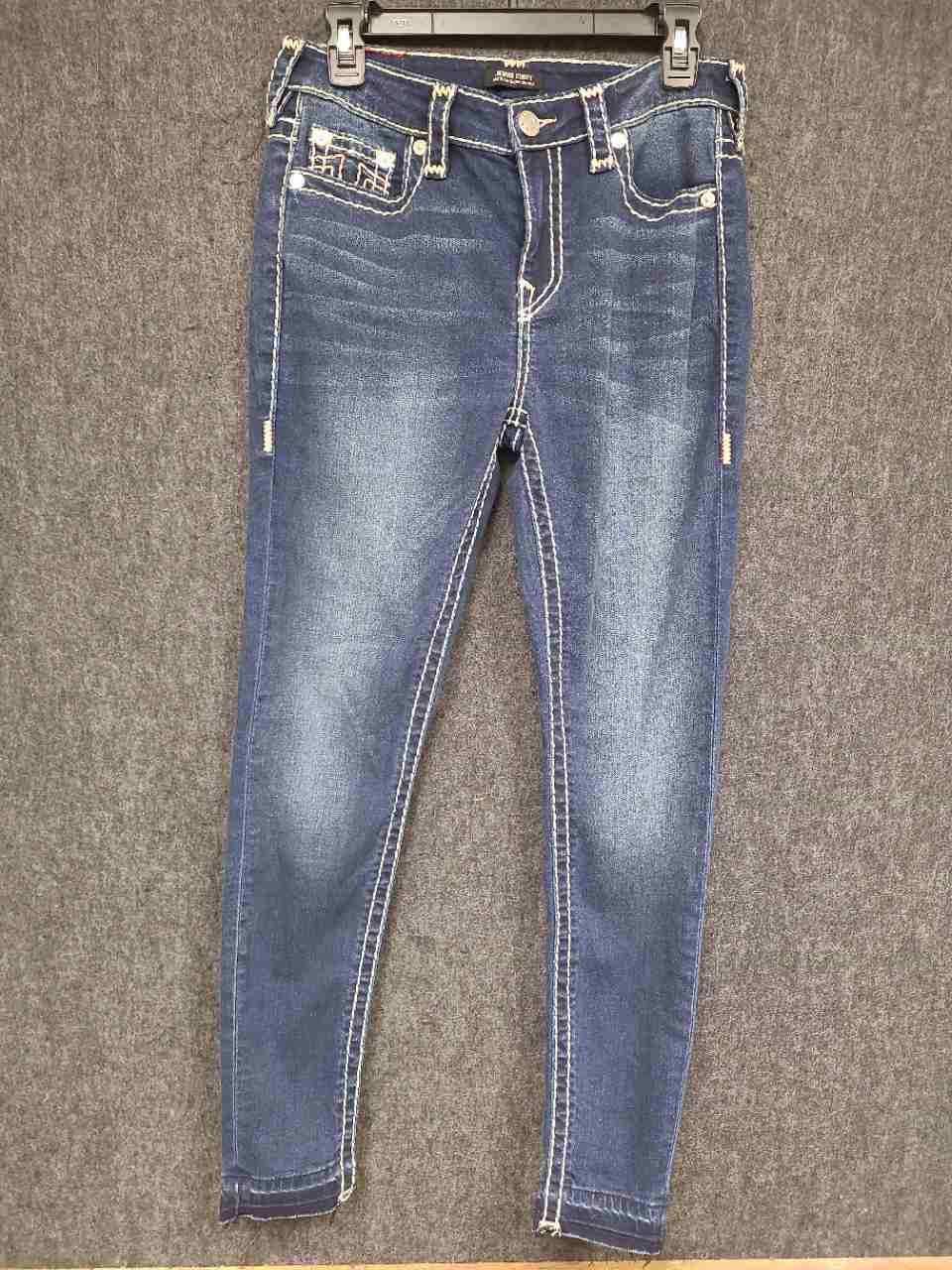 True Religion Women's Jennie Curvy Mid Rise Super Skinny Blue Jeans Sz 29