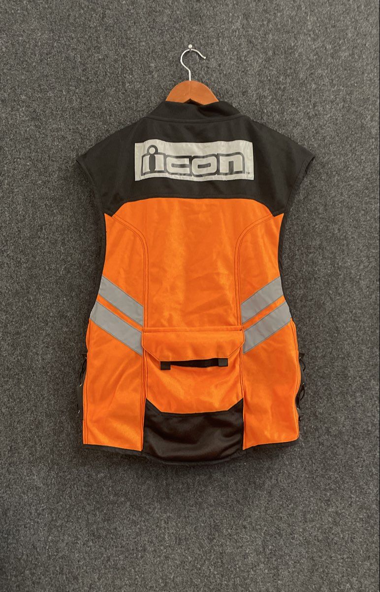 Icon Men's Mil Spec Mesh Motorcycle Safety Vest Orange Hi-Vis Reflective Super