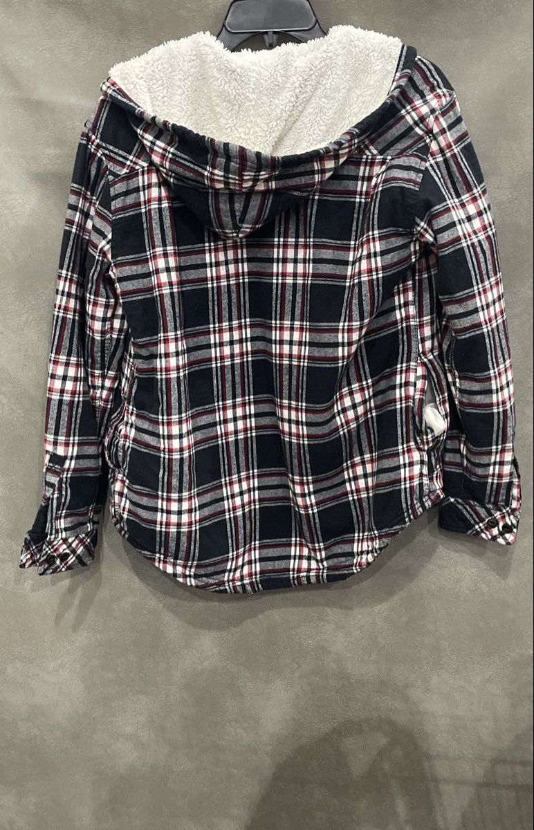 Boston Traders Men's Red Black Plaid Sherpa Lined Hooded Shirt Jacket Sz S