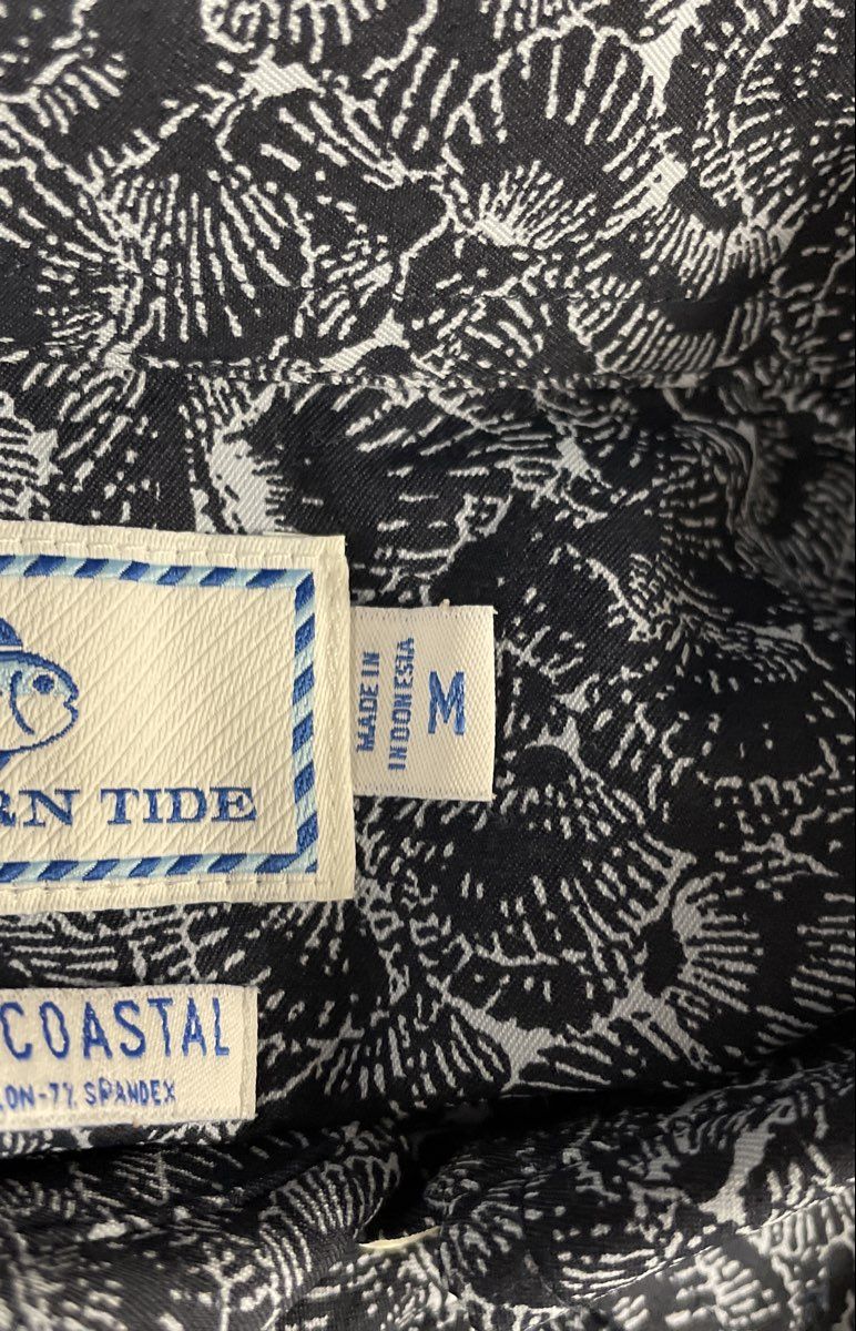 Southern Tide Men's Navy White Shell Print Coastal Button Down Shirt Sz M