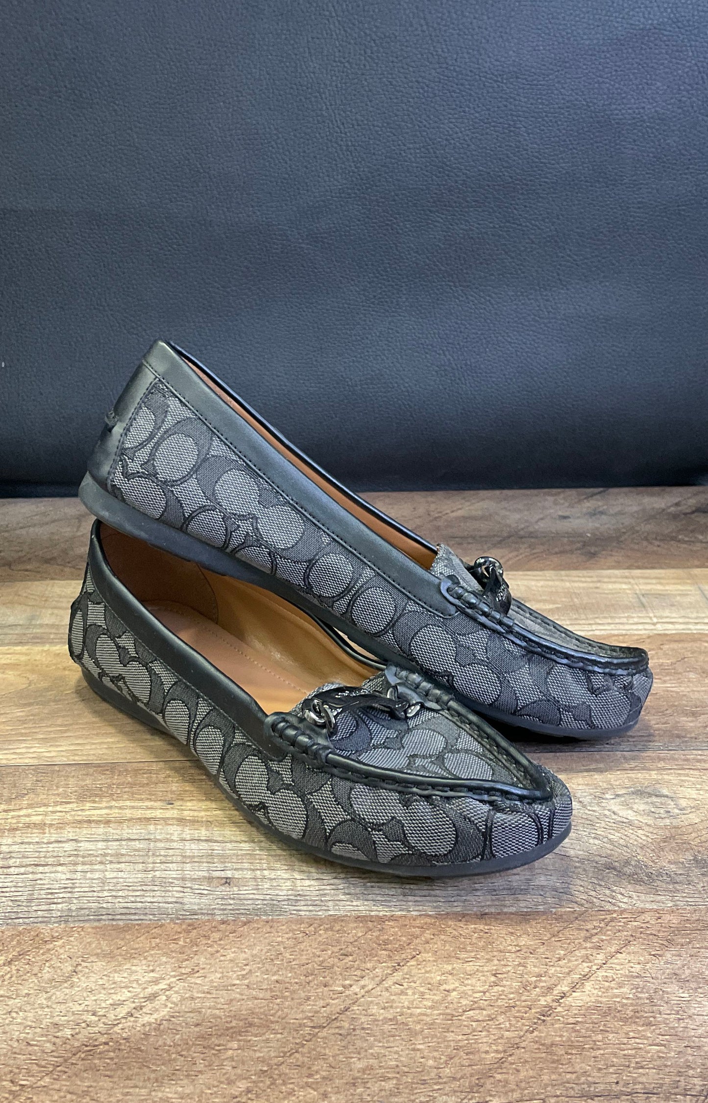 Coach Olive Signature C Jacquard Driver Loafers Charcoal Black Women's Size 9B