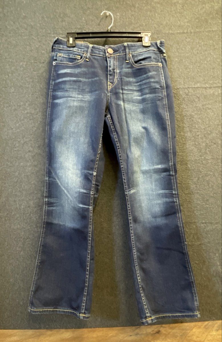 True Religion Women's Becca Mid Rise Bootcut Jeans Dark Wash Faded Sz 31