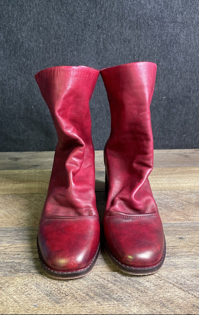 Chelsea & Violet Fredm Red Leather Block Heel Zip Ankle Boots Women's Size 7