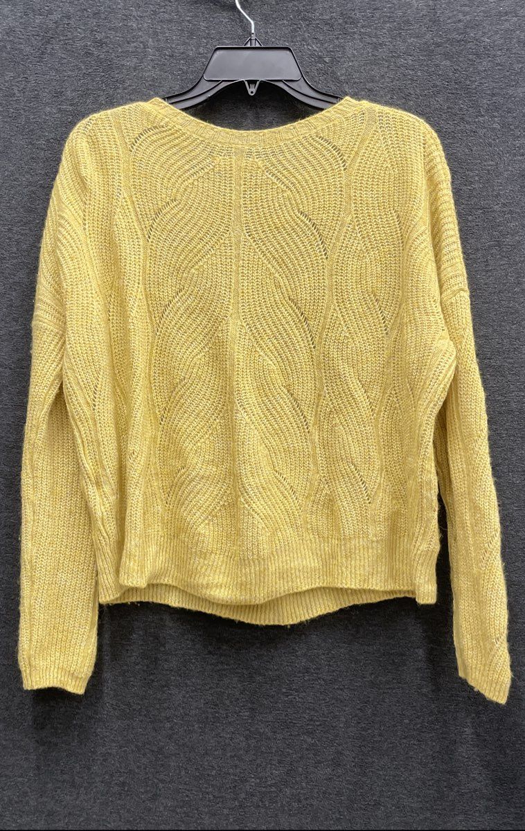 Anthropologie Women's Mustard Yellow Leaf Pointelle Knit Pullover Sweater Sz S