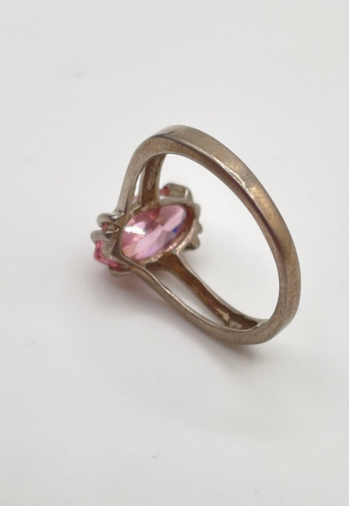 Shube 925 Sterling Silver Marquise-Cut Pink CZ Crossover Band Ring 2.9g