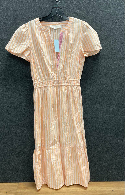LOFT Women's Striped Tiered Midi Dress Peach White Short Sleeve NWT Sz SP