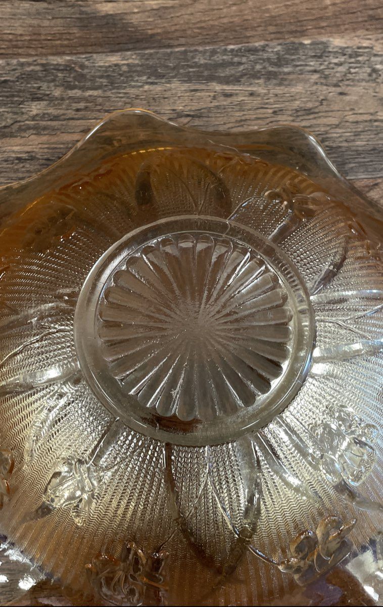 Vintage Jeanette Marigold Iris & Herringbone Carnival Glass Dish