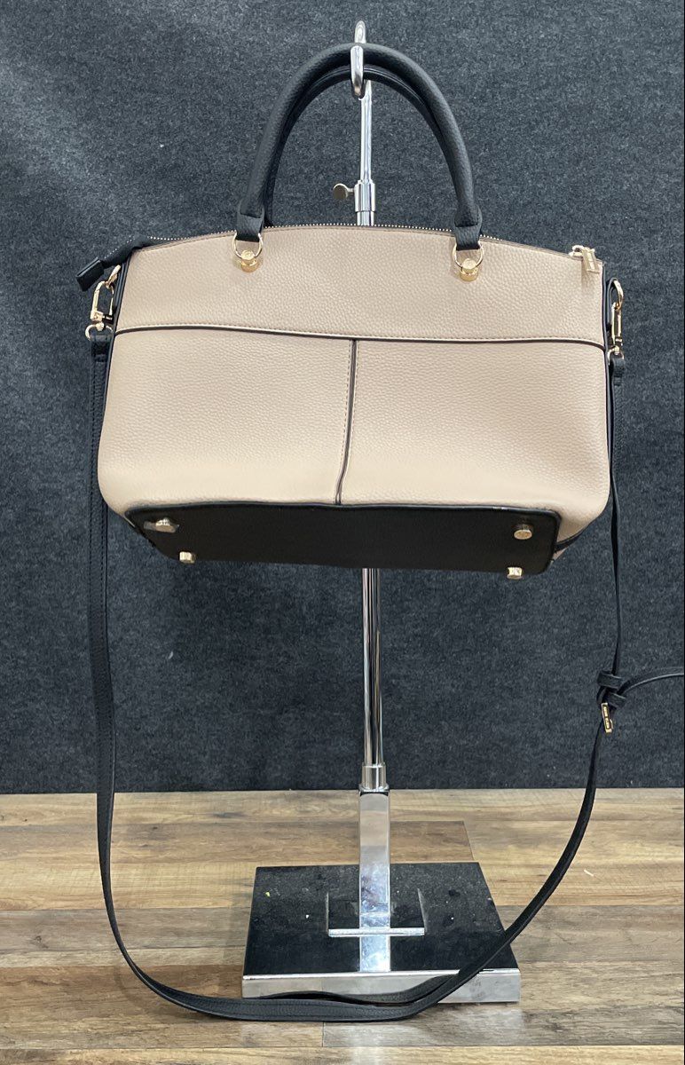 Anne Klein Grey Black Pebbled Satchel Crossbody Bag Gold Hardware
