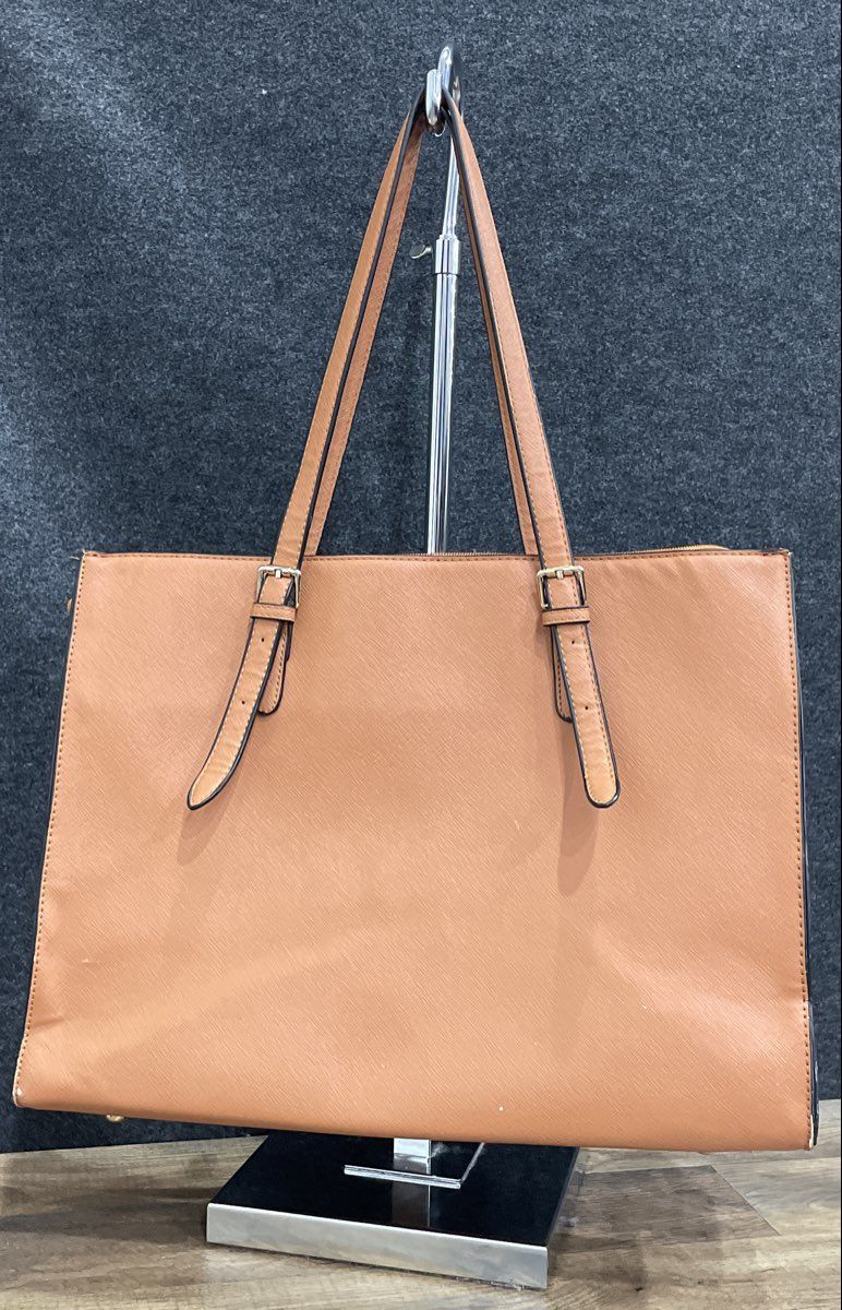 Unbranded Brown Leather Laptop Bag Large Tote Briefcase Gold Hardware
