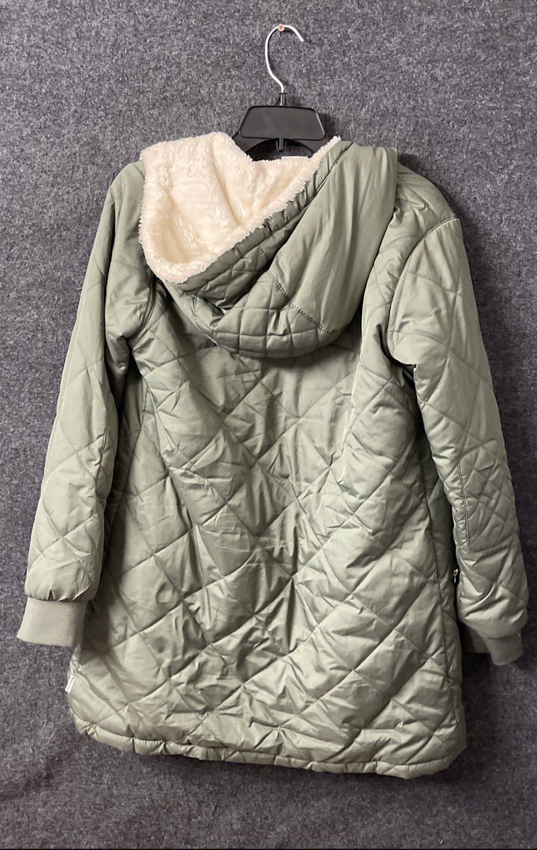 Avalanche Women's Green Quilted Jacket Sherpa Lined Hooded Size S